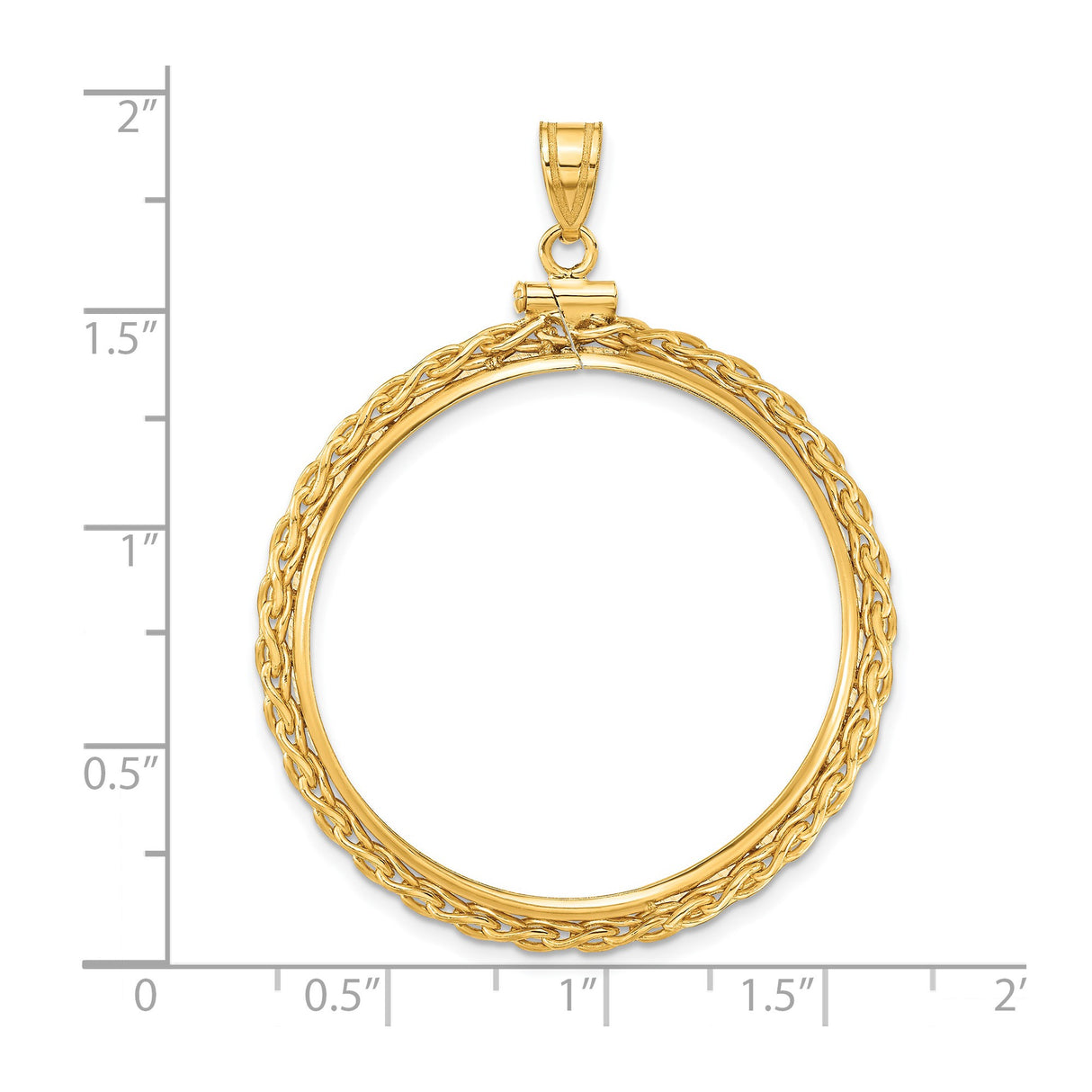 33 mm 14k Yellow Gold coin bezel for 32.7 mm Coin — size reference (ruler)