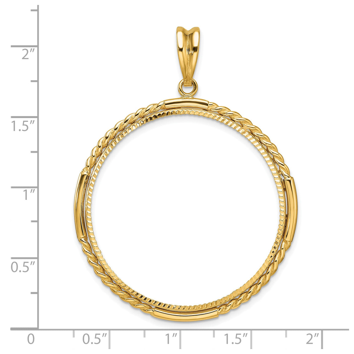 34 mm 14k Yellow Gold coin bezel for 34.2 mm Coin — size reference (ruler)