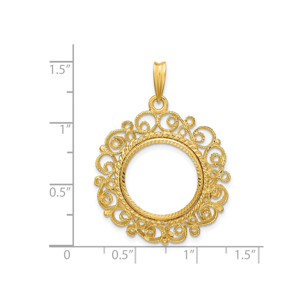16 mm 14k Yellow Gold coin bezel for Australian $15 Nugget — size reference (ruler)