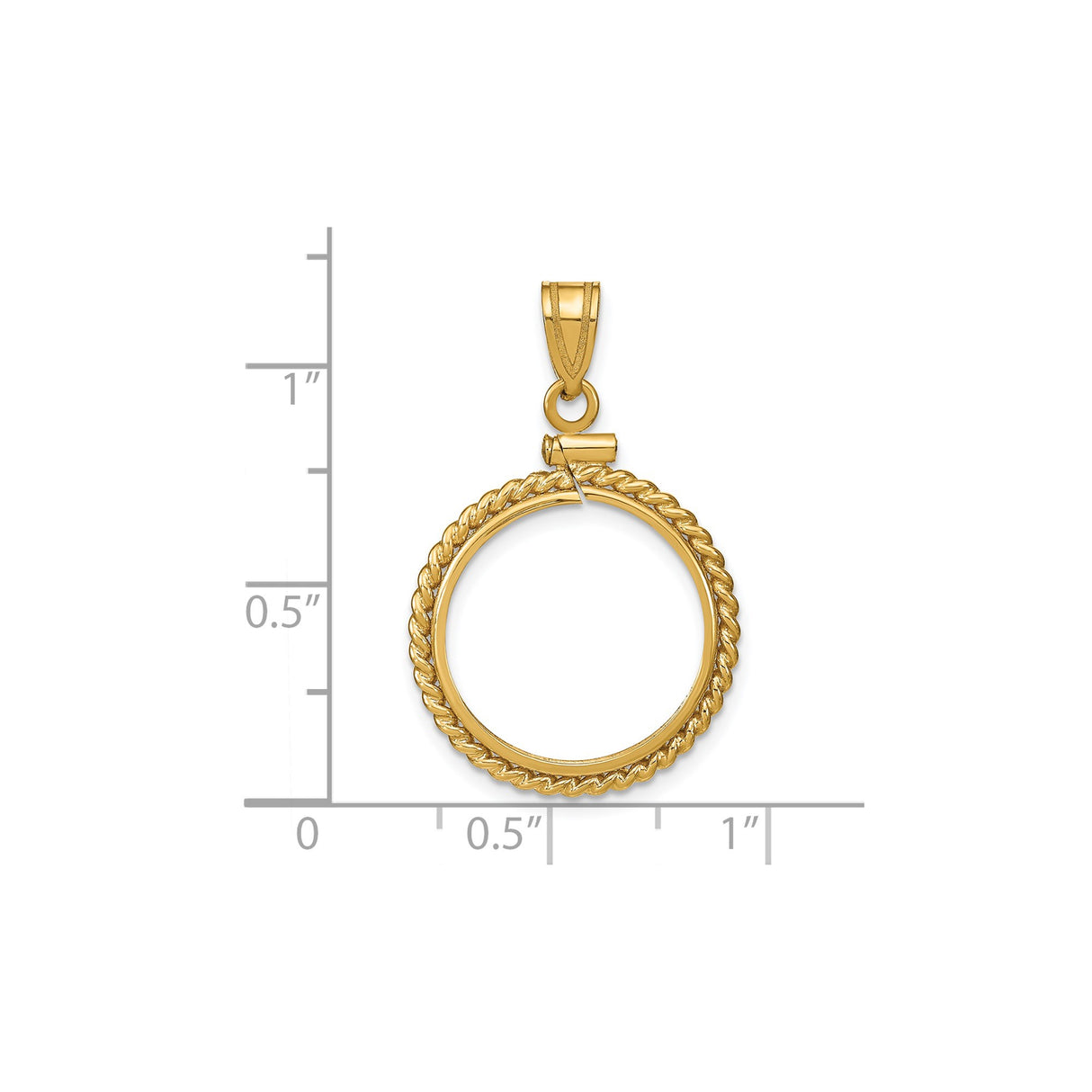 16 mm 14k Yellow Gold coin bezel for Australian $15 Nugget — size reference (ruler)