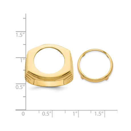 16 mm 14k Yellow Gold coin bezel ring for Australian $15 Nugget — size reference (ruler)