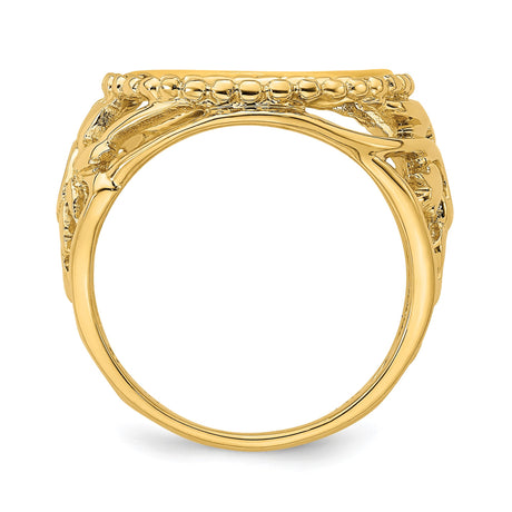 14 mm 14k Yellow Gold coin bezel ring for Australian $5 Kangaroo — alternate view