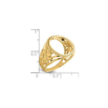 14 mm 14k Yellow Gold coin bezel ring for Australian $5 Kangaroo — size reference (ruler)