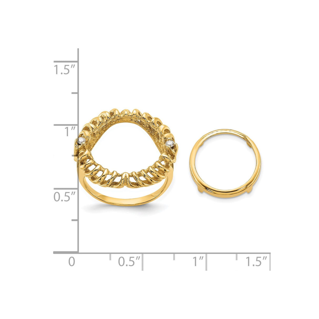 14 mm 14k Yellow Gold coin bezel ring for Australian $5 Kangaroo — size reference (ruler)