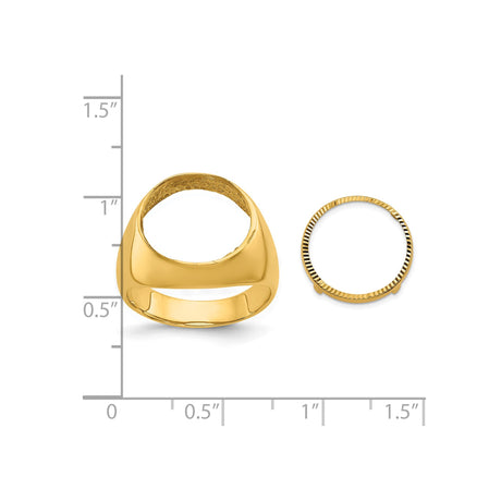 14 mm 14k Yellow Gold coin bezel ring for Australian $5 Kangaroo — size reference (ruler)