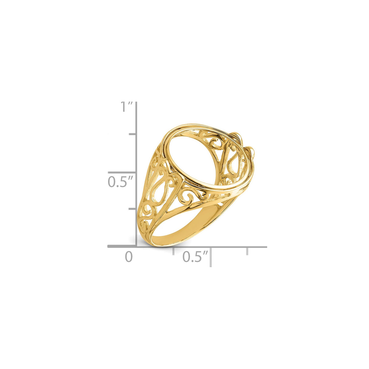 14 mm 14k Yellow Gold coin bezel ring for Australian $5 Kangaroo — size reference (ruler)