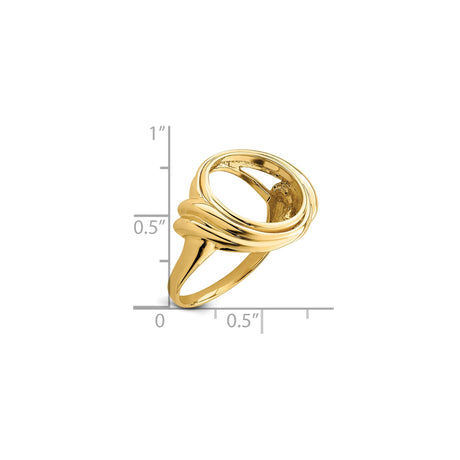 14 mm 14k Yellow Gold coin bezel ring for Australian $5 Lunar — size reference (ruler)