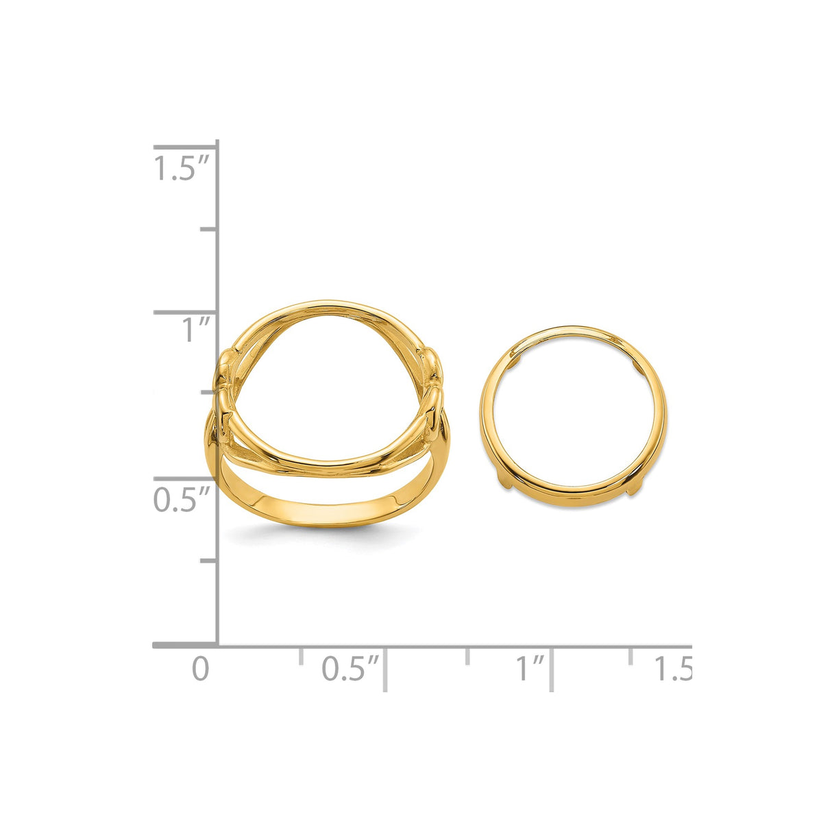 14 mm 14k Yellow Gold coin bezel ring for Australian $5 Lunar — size reference (ruler)