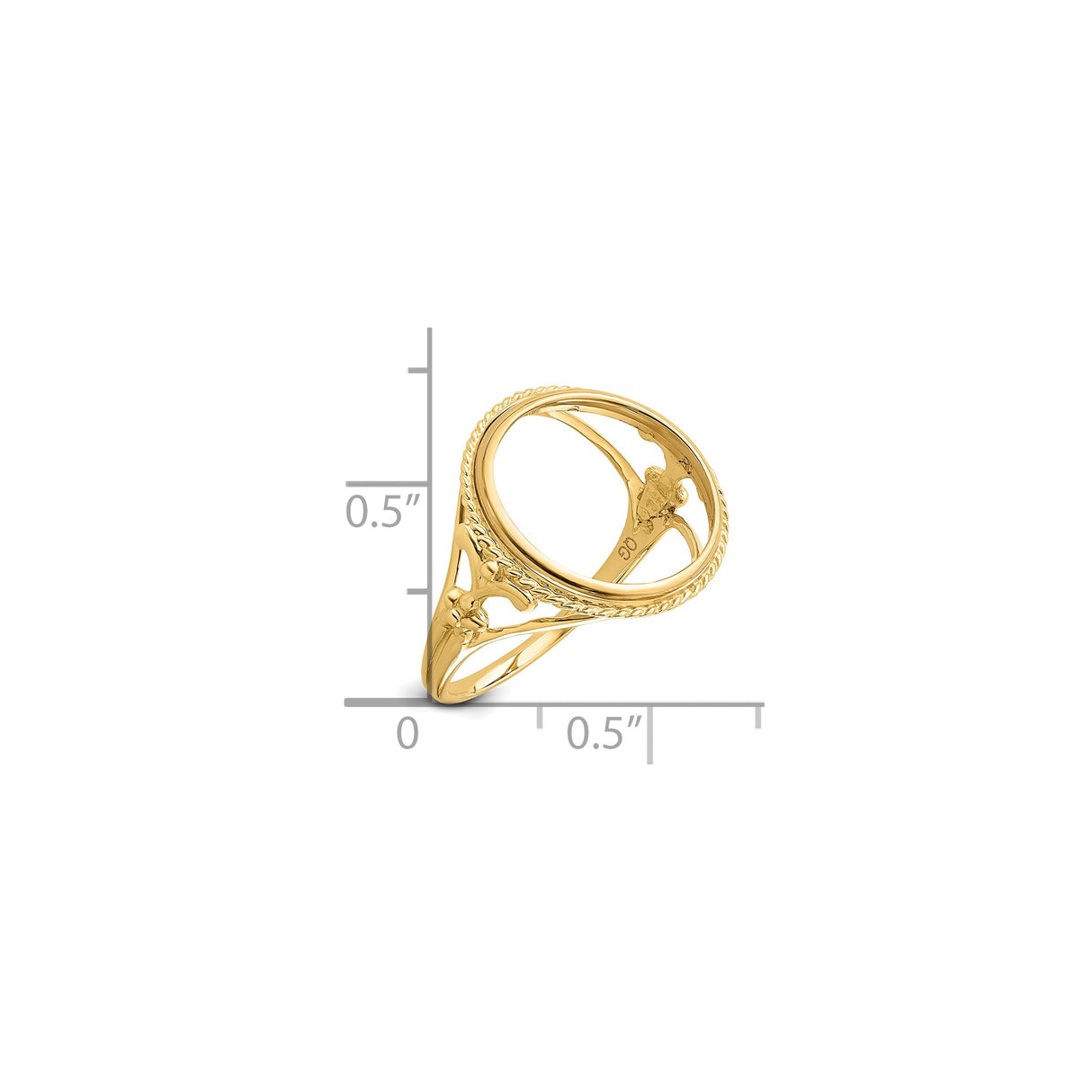 14 mm 14k Yellow Gold coin bezel ring for Australian $5 Lunar — size reference (ruler)