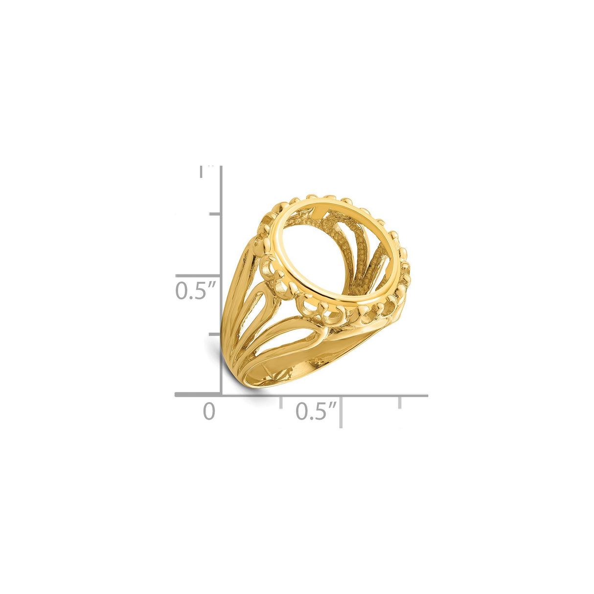 14 mm 14k Yellow Gold coin bezel ring for Australian $5 Nugget — size reference (ruler)