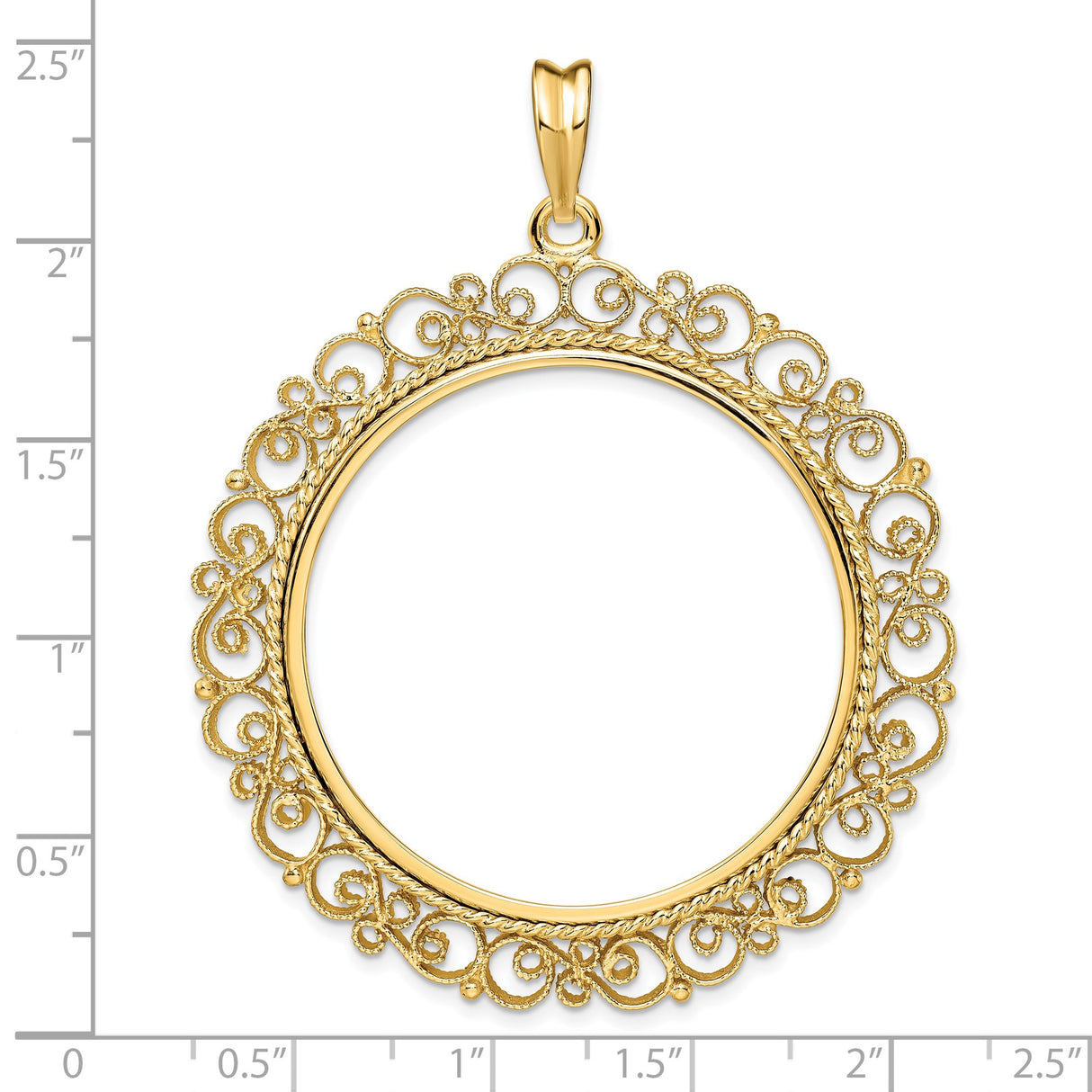 37 mm 14k Yellow Gold coin bezel for Austria €100 Philharmonic — size reference (ruler)