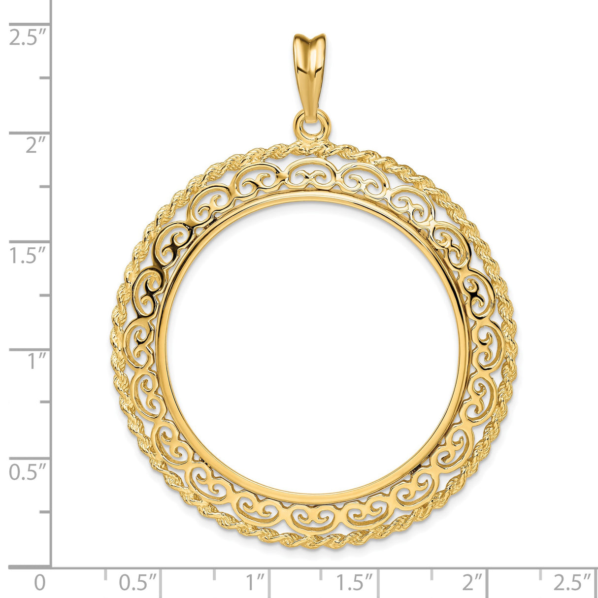 37 mm 14k Yellow Gold coin bezel for Austria €100 Philharmonic — size reference (ruler)