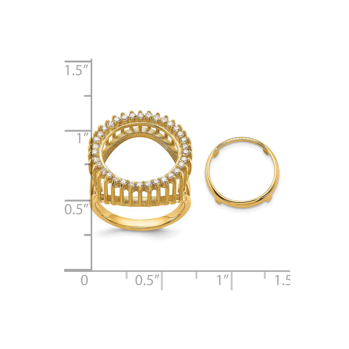 13 mm 14k Yellow Gold coin bezel ring for Austria €4 Philharmonic — size reference (ruler)