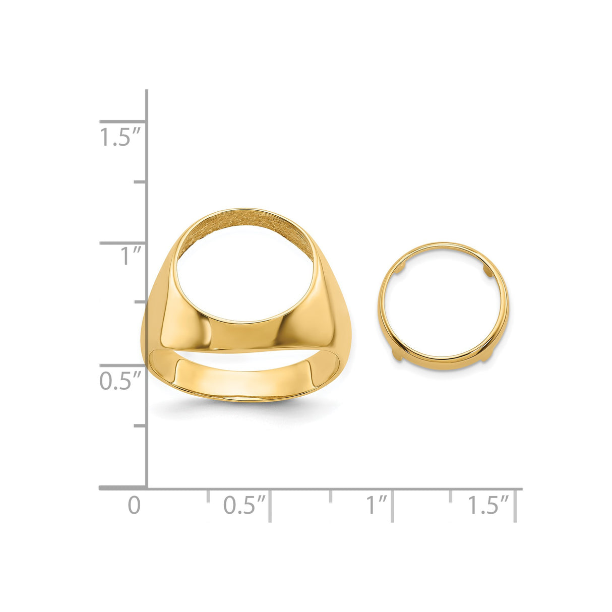 13 mm 14k Yellow Gold coin bezel ring for Austria €4 Philharmonic — size reference (ruler)