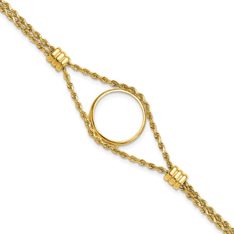 Isle of Man 1/10 oz Gold Cat Coin Bezel Bracelet Prong Set 4 Station Double Rope Coin Bezel Bracelet in 14k Yellow Gold