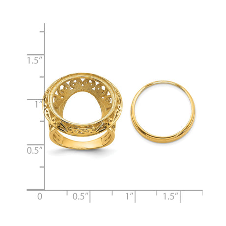 18 mm 14k Yellow Gold coin bezel ring for Barbados $0.10 Ten Cents — size reference (ruler)