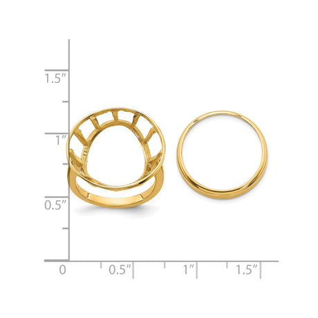 18 mm 14k Yellow Gold coin bezel ring for Barbados $0.10 Ten Cents — size reference (ruler)