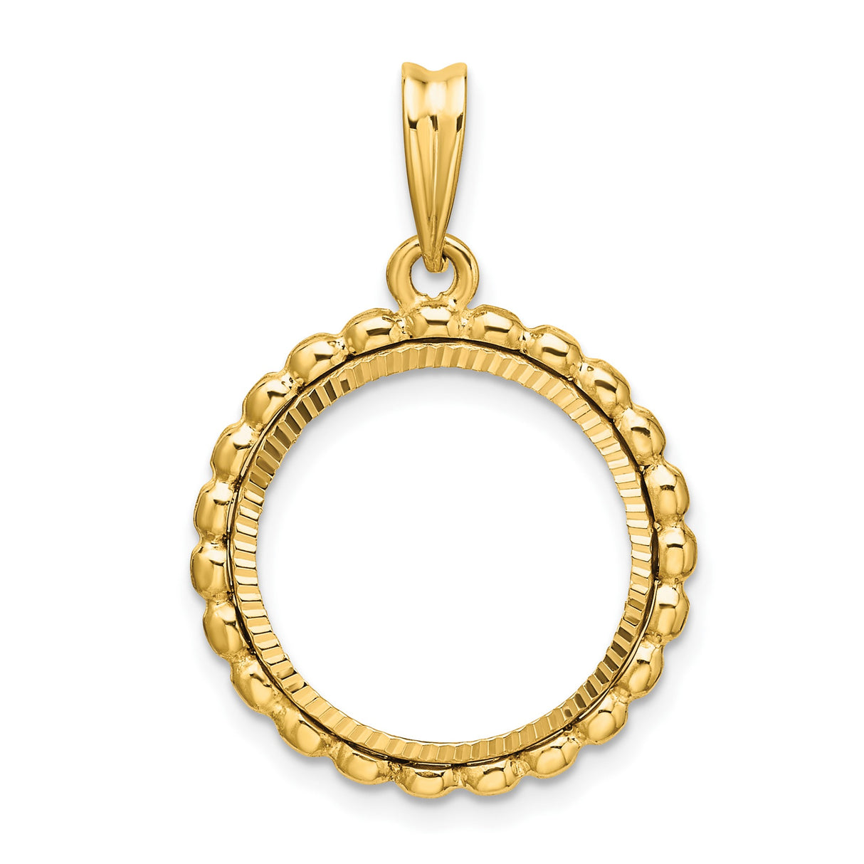 Australian 1/10 oz Gold Koala $15 Coin Bezel Pendant Prong Set Diamond-cut Beaded Edge in 14k Yellow Gold