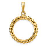 Isle of Man 1/10 oz Gold Cat Coin Bezel Pendant Prong Set Diamond-cut Beaded Edge in 14k Yellow Gold