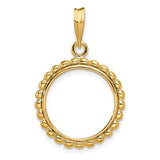 Australian 1/10 oz Gold Koala $15 Coin Bezel Pendant Prong Set Bubble Edge in 14k Yellow Gold