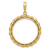 US 1/4 oz Platinum American Eagle $25 Coin Bezel Pendant Prong Set Bamboo in 14k Yellow Gold