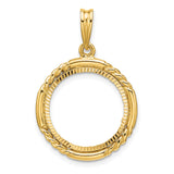 Australian 1/10 oz Gold Lunar $15 Coin Series 3 Coin Bezel Pendant Prong Set Diamond-Cut Quadruple Twist in 14k Yellow Gold