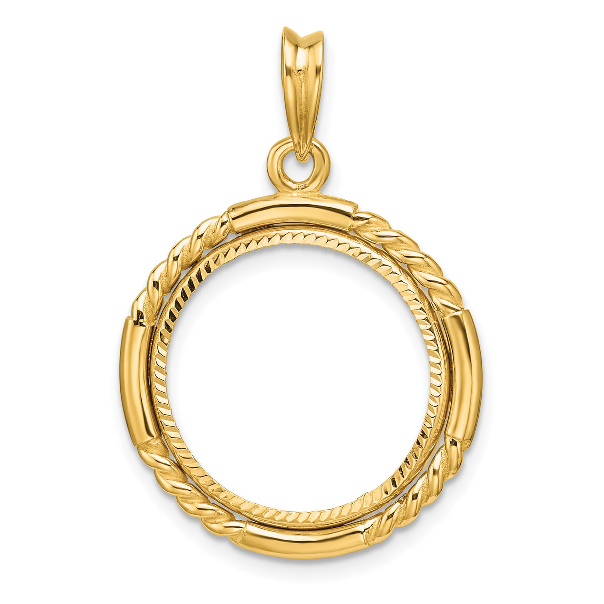Isle of Man 1/10 oz Gold Cat Coin Bezel Pendant Prong Set Diamond-Cut Quadruple Twist in 14k Yellow Gold