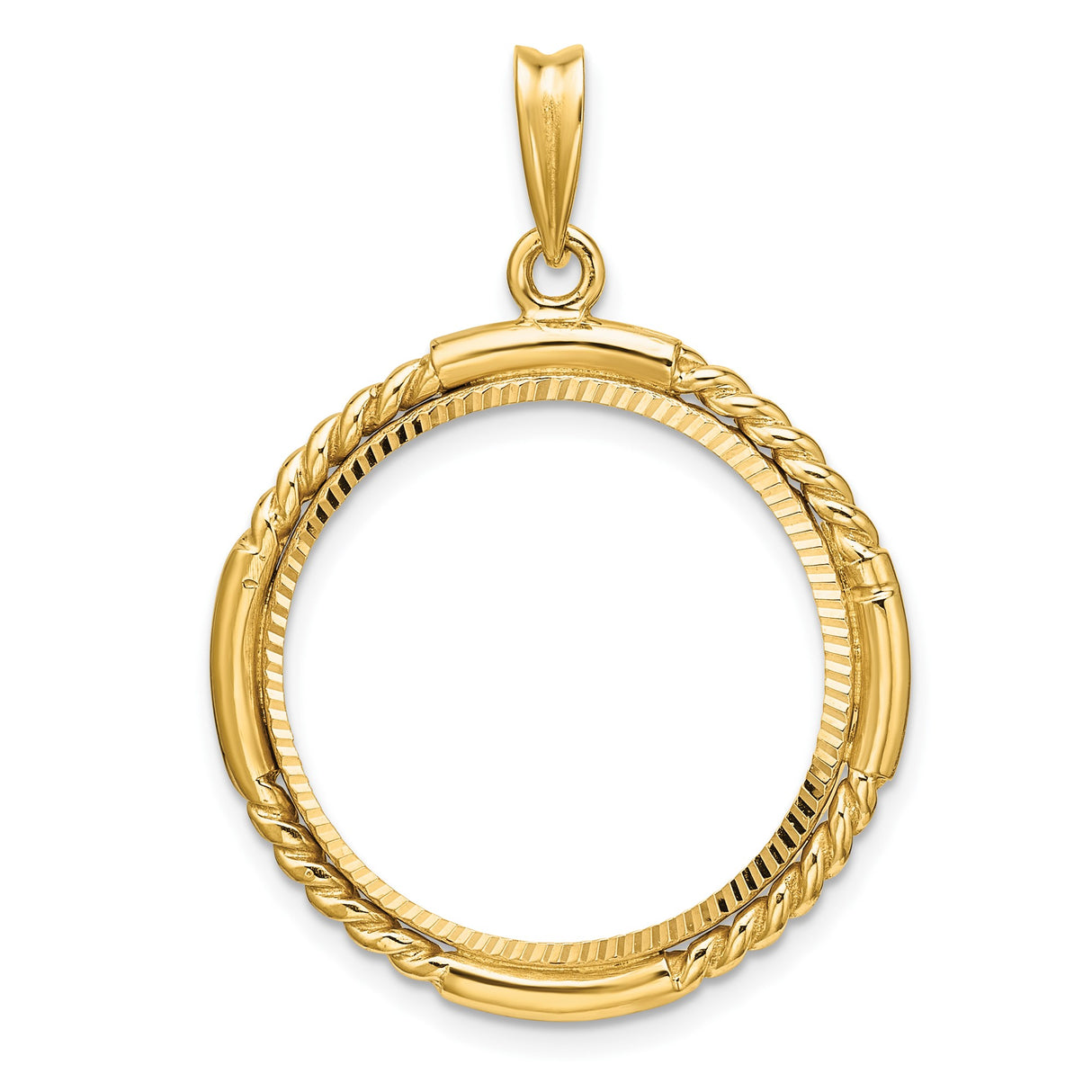US 1/4 oz Platinum American Eagle $25 Coin Bezel Pendant Prong Set Diamond-Cut Quadruple Twist in 14k Yellow Gold