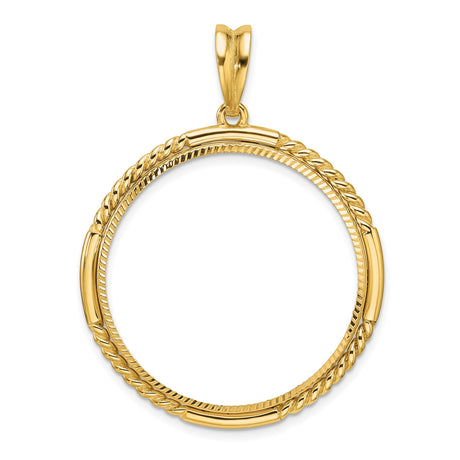 Isle of Man 1/2 oz Gold Cat Coin Bezel Pendant Prong Set Diamond-Cut Quadruple Twist in 14k Yellow Gold