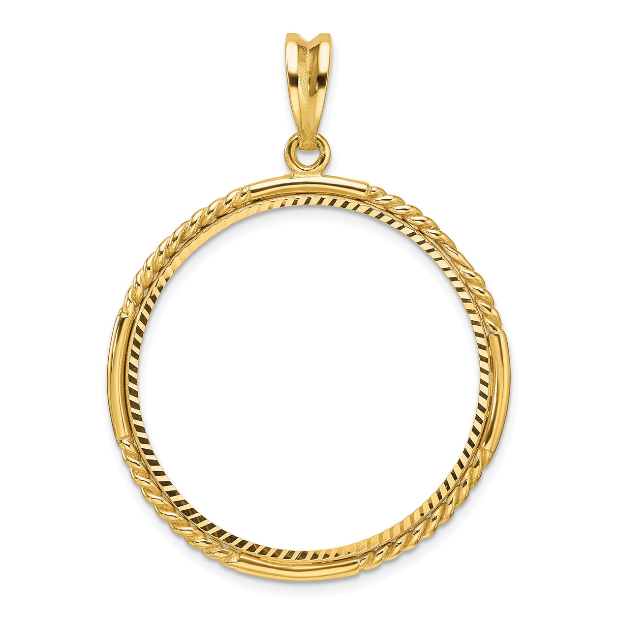 Isle of Man 1 oz Gold Noble £5 Coin Series 2 Coin Bezel Pendant Prong Set Diamond-Cut Quadruple Twist in 14k Yellow Gold