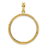 Australian 1 oz Gold Nugget $100 Coin Bezel Pendant Prong Set Diamond-Cut Quadruple Twist in 14k Yellow Gold
