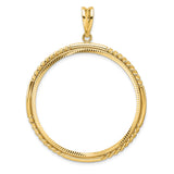 37 mm Coin Bezel Pendant Diamond-Cut Quadruple Twist Prong Set in 14k Yellow Gold