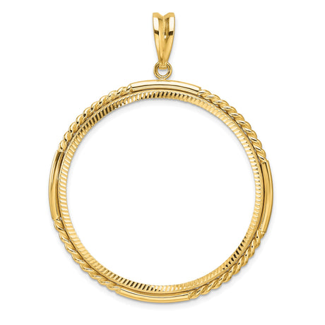 37 mm Coin Bezel Pendant Diamond-Cut Quadruple Twist Prong Set in 14k Yellow Gold