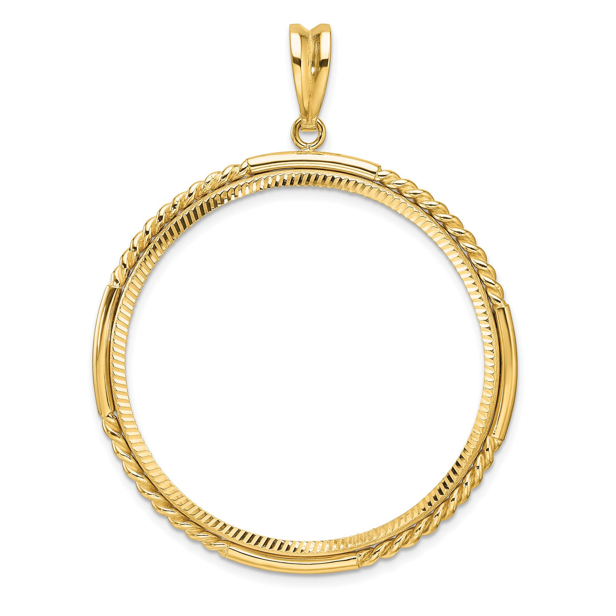 Mexican 50 Pesos Gold Centenario Coin Bezel Pendant Prong Set Diamond-Cut Quadruple Twist