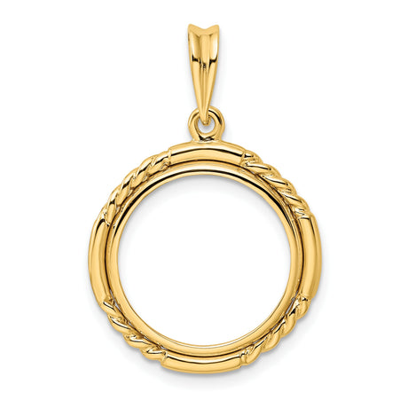 Australian 1/10 oz Gold Lunar $15 Coin Series 1 Coin Bezel Pendant Prong Set Quadruple Twist in 14k Yellow Gold