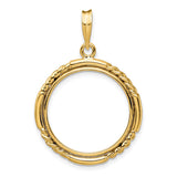 Australian 1/4 oz Gold Kangaroo $25 Coin Bezel Pendant Prong Set Quadruple Twist in 14k Yellow Gold