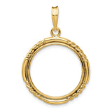 Australian 1/4 oz Gold Lunar $25 Coin Series 1 Coin Bezel Pendant Prong Set Quadruple Twist in 14k Yellow Gold
