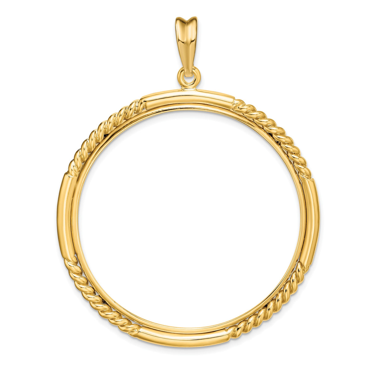 39.5 mm Coin Bezel Pendant Quadruple Twist Prong Set in 14k Yellow Gold