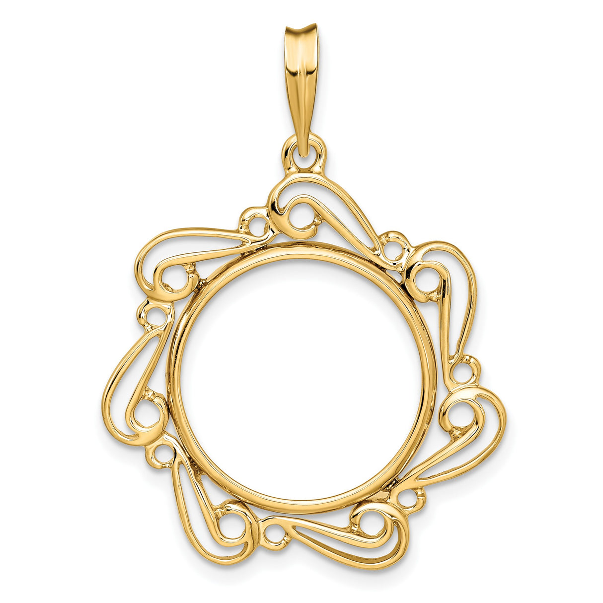 Isle of Man 1/10 oz Gold Cat Coin Bezel Pendant Prong Set Flower Scroll in 14k Yellow Gold