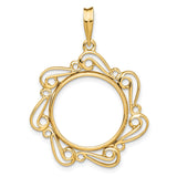 Isle of Man 1/10 oz Gold Cat Coin Bezel Pendant Prong Set Flower Scroll in 14k Yellow Gold