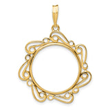Australian 1/4 oz Gold Kangaroo $25 Coin Bezel Pendant Prong Set Flower Scroll in 14k Yellow Gold