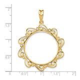 US 1/2 oz Platinum American Eagle $50 Coin Bezel Pendant Prong Set Flower Scroll in 14k Yellow Gold