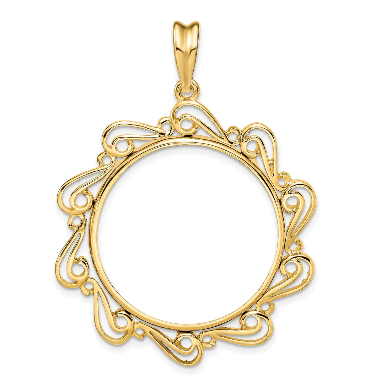 US 1/2 oz Platinum American Eagle $50 Coin Bezel Pendant Prong Set Flower Scroll in 14k Yellow Gold