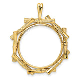 US 1/4 oz Platinum American Eagle $25 Coin Bezel Pendant Prong Set Bamboo Log in 14k Yellow Gold