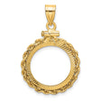 Australian 1/10 oz Gold Kangaroo $15 Coin Bezel Pendant Screw Top Diamond-Cut Polished Rope in 14k Yellow Gold