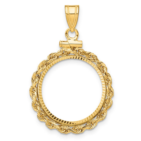 Isle of Man 1/10 oz Gold Cat Coin Bezel Pendant Screw Top Diamond-Cut Polished Rope in 14k Yellow Gold