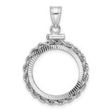 Isle of Man 1/10 oz Gold Cat Coin Bezel Pendant Screw Top Diamond-Cut Polished Rope in 14k White Gold