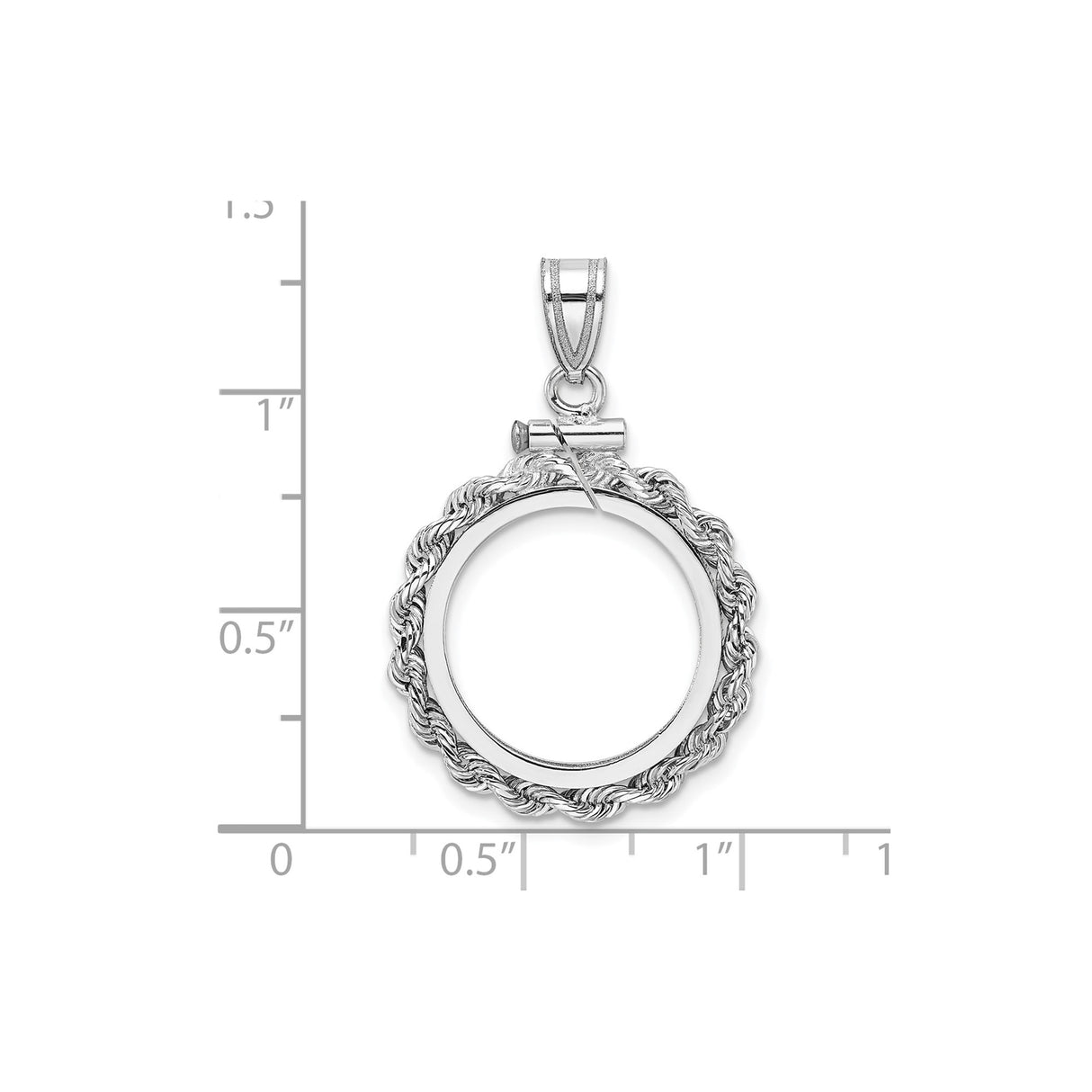 Australian 1/10 oz Gold Kangaroo $15 Coin Bezel Pendant Screw Top Petite Knotted Rope in 14k White Gold