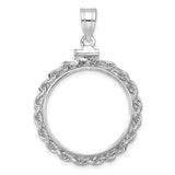 Italy Gold 20 Lire Coin Bezel Pendant Screw Top Petite Knotted Rope in 14k White Gold