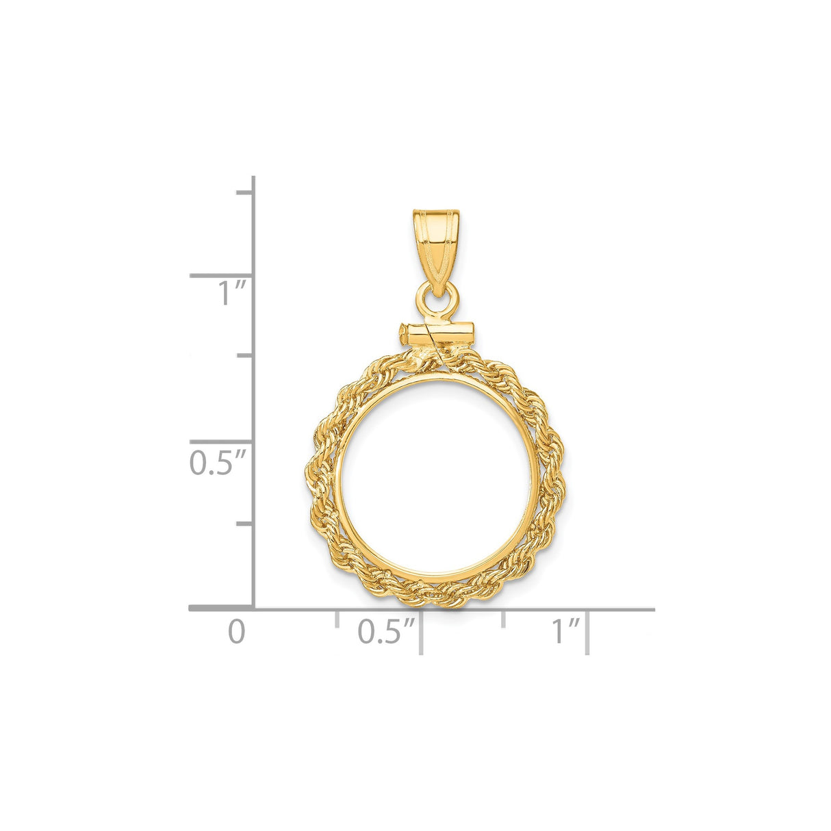 Australian 1/10 oz Gold Lunar $15 Coin Series 1 Coin Bezel Pendant Screw Top Petite Knotted Rope in 14k Yellow Gold